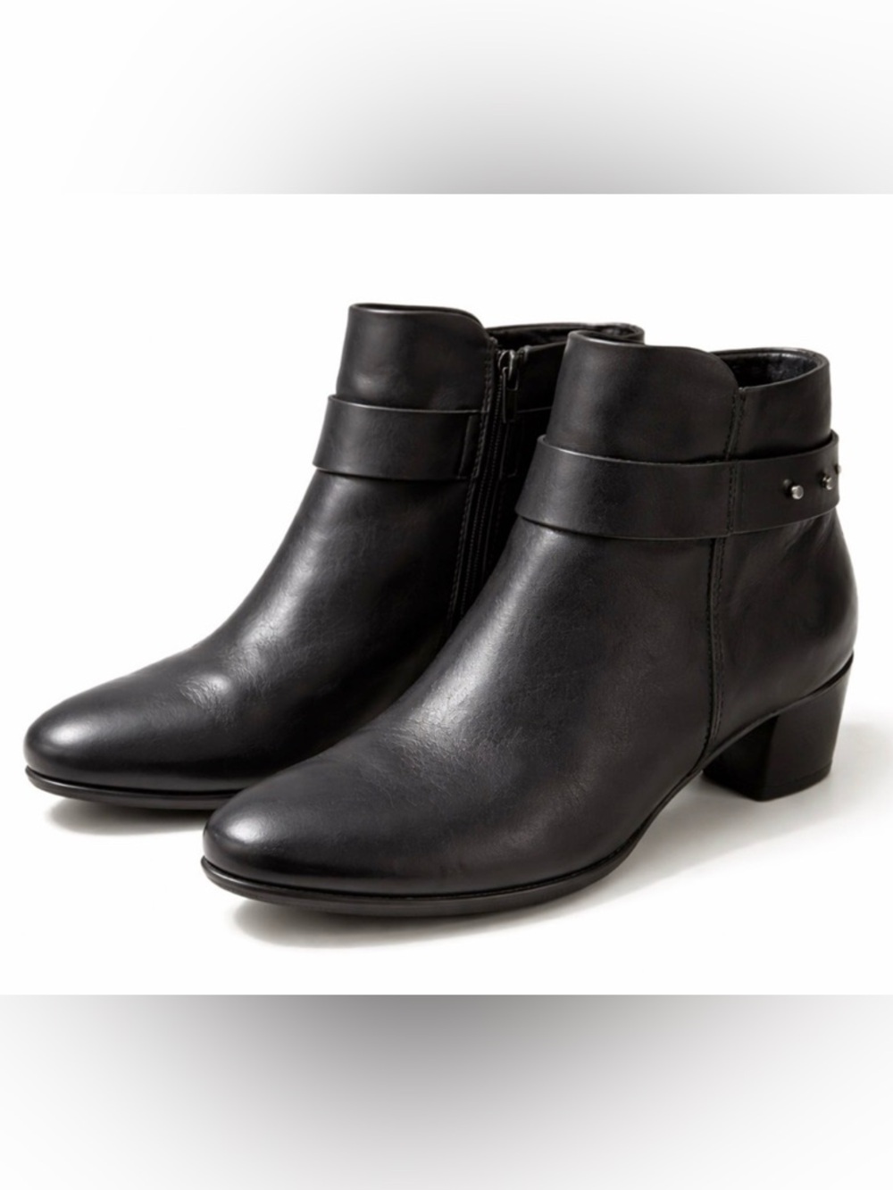 ECCO Black Leather Ankle Booties Side Zip Comfort Heel Size 40 (US 9–9.5)